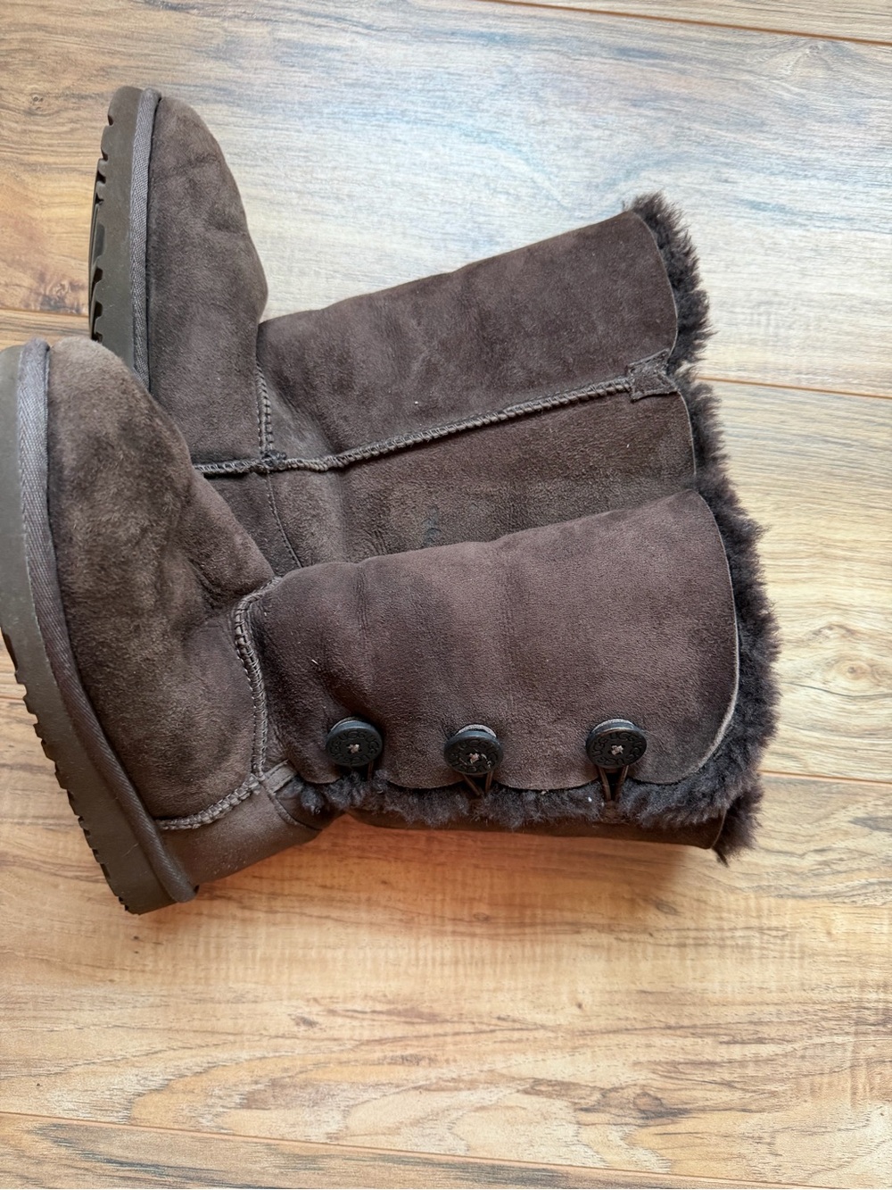 UGG Brown Suede Button-Accent Shearling Boots